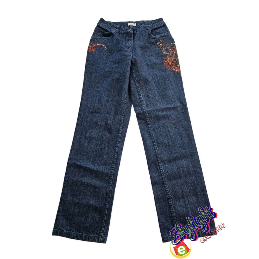 Christopher & Banks Women's Blue Embroidered Boot‎ Cut Denim Jeans Size 6 28x31